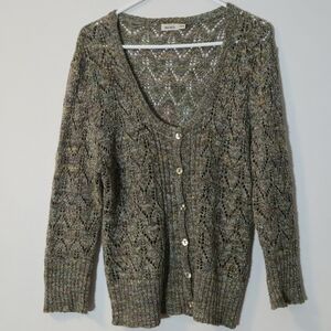 Rickis Space Dye Pointelle Knit Cardigan Earth Tone Boho Button Front XXL